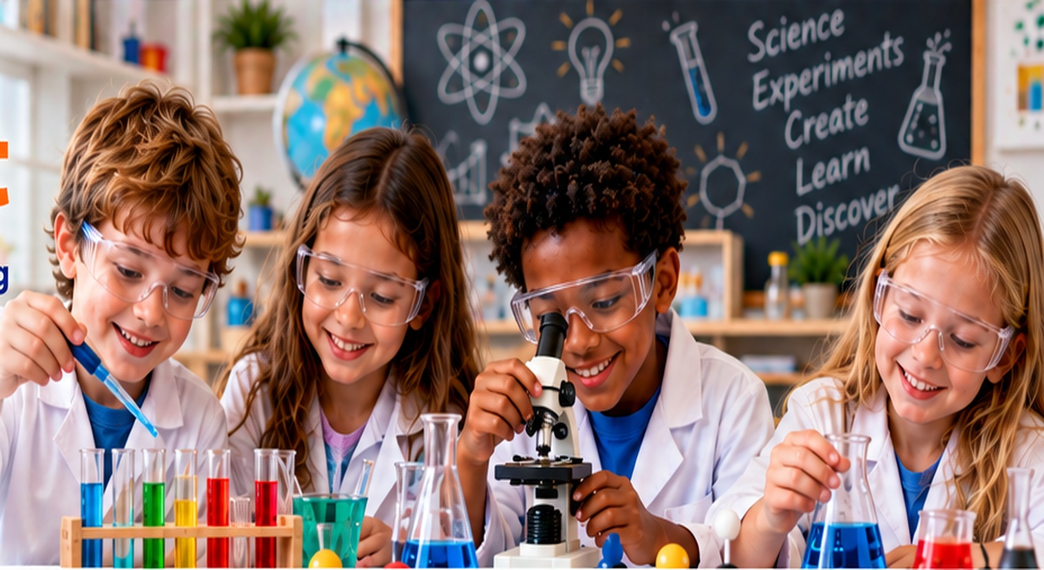 Students conducting colorful science experiments